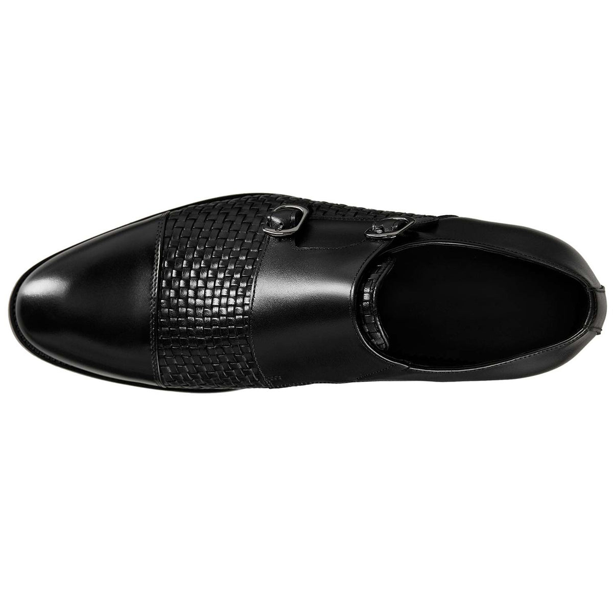 Textured Black Leather Twin Monk Shoe fit Men's