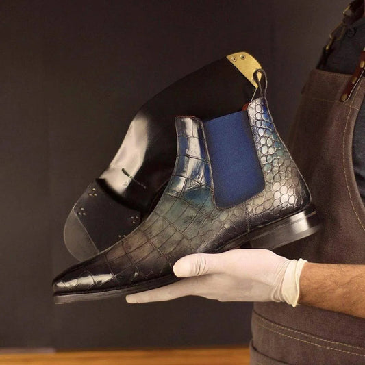 Lusso | Fino Blue and Grey  Supreme Elegance With Crocs Texture Boot