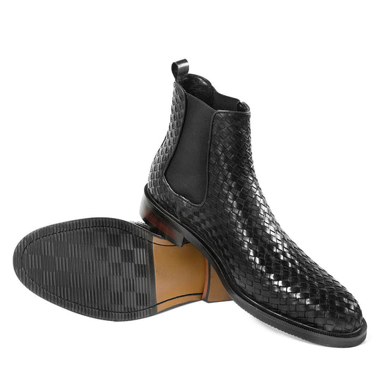 Lusso | Fino The Black Weave Chelsea Boots For Men's