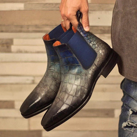 Lusso | Fino Blue and Grey  Supreme Elegance With Crocs Texture Boot