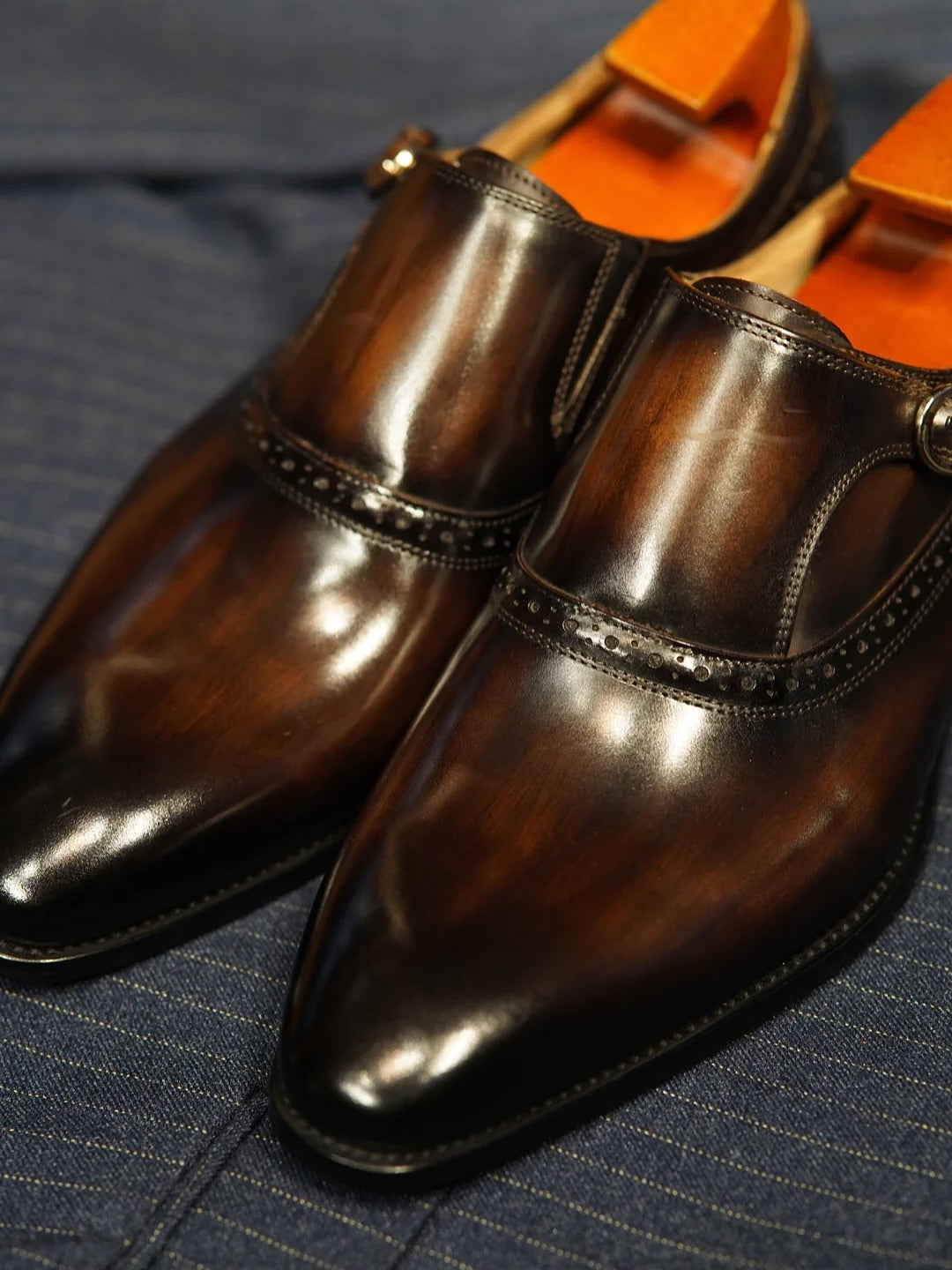 Lusso | FINO Patina Finished Deep Brown Double Monk Strap Dress Shoe For Men's