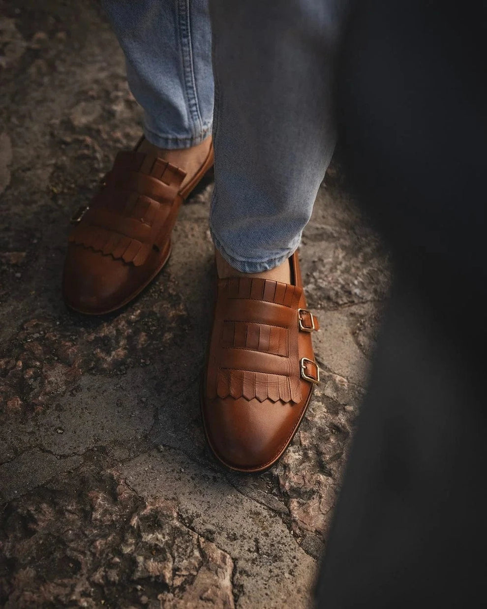Lusso | FINO  DOPPIO Men's Tan Leather Double Monk Strap Loafers