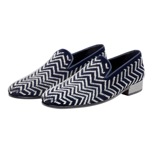 Lusso & FINO “Celeste Wave” Embroidered Velvet Loafers