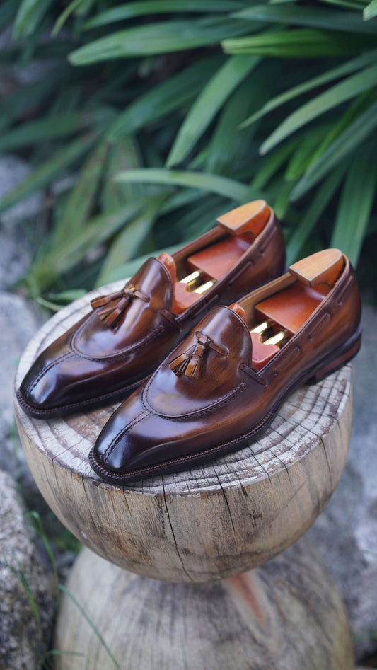 Lusso & FINO Hand Patina Brown Business Loafer For Men's