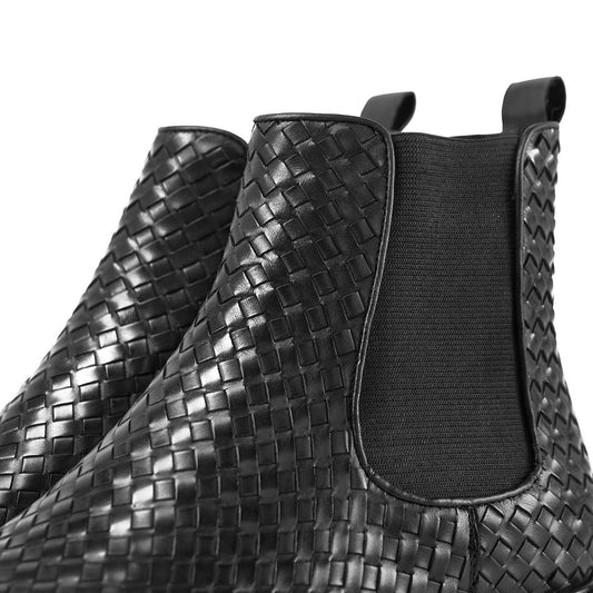 Lusso | Fino The Black Weave Chelsea Boots For Men's