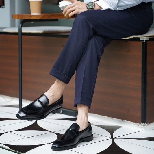 Lusso | FINO Black Leather Slip-On Toe Loafer For Men's