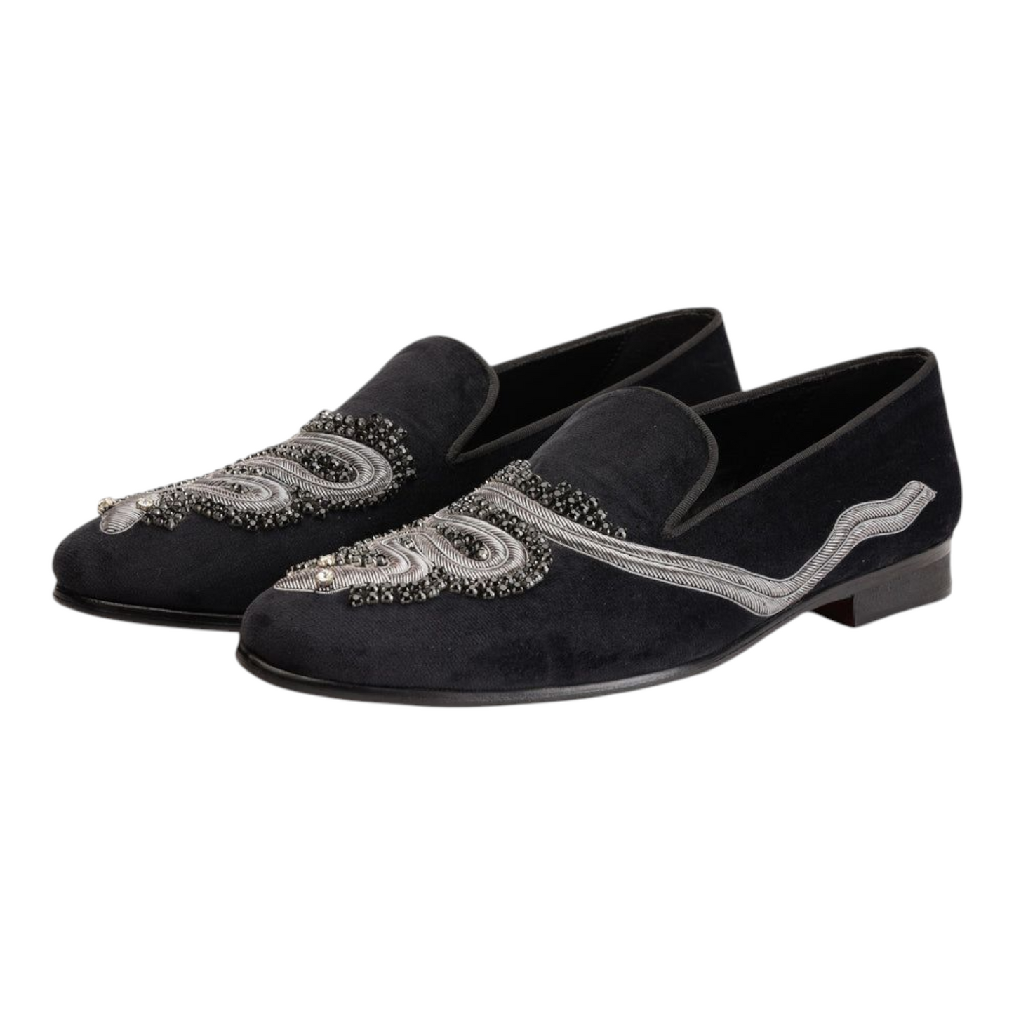 Lusso & FINO “Serpente Noire” Beaded Velvet Loafers