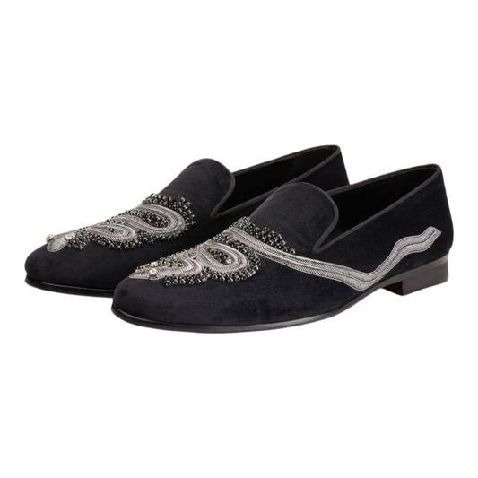 Lusso & FINO “Serpente Noire” Beaded Velvet Loafers
