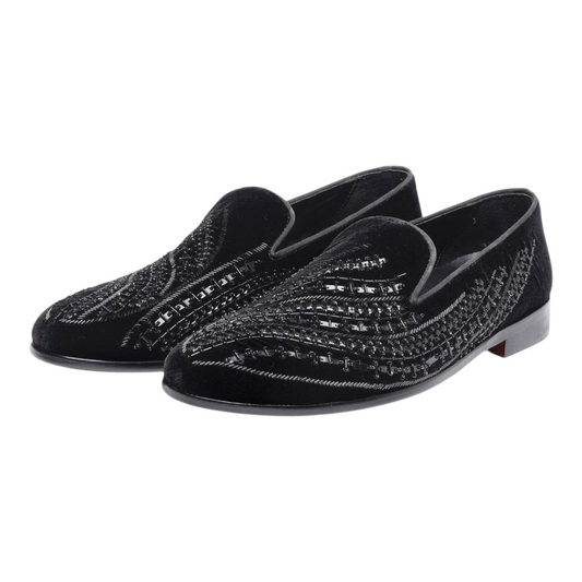 Lusso FINO "Noir Regale" Velvet Embroidered Loafers