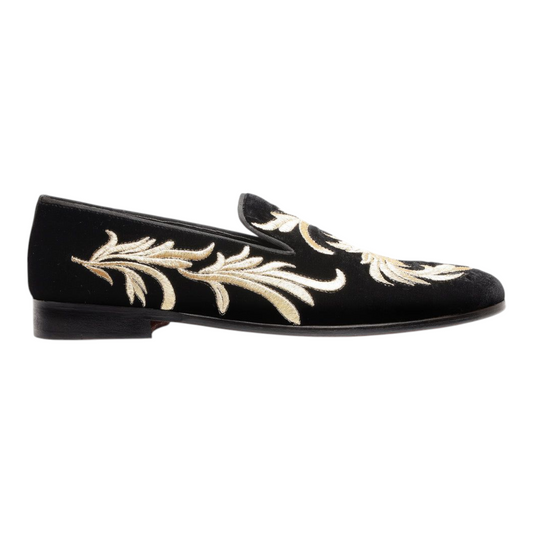 Lusso & FINO “Regal Élan” Velvet Embroidered Loafers
