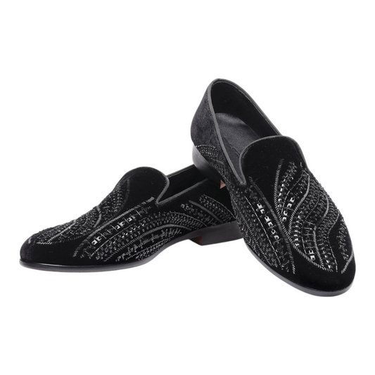 Lusso FINO "Noir Regale" Velvet Embroidered Loafers