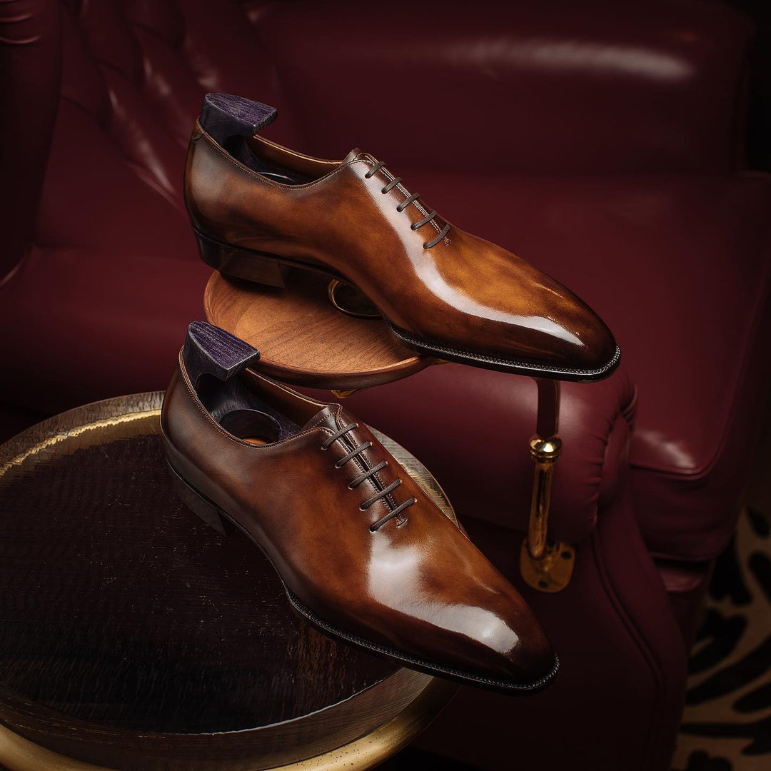 Lusso | FINO Tan Leather Wholecut Lace-up Oxford Shoes For Men's