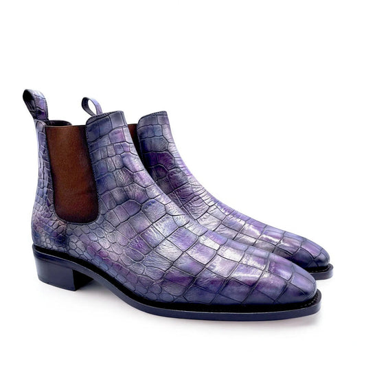 Lusso | Fino Royal Eclipse Amethyst Croc Chelsea For Men's