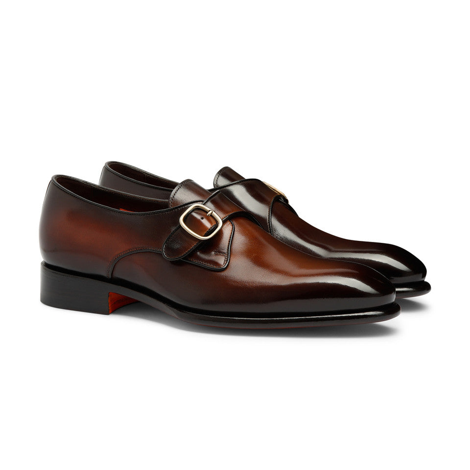 The Dark Cognac Plain-Toe Single-Monk Strap