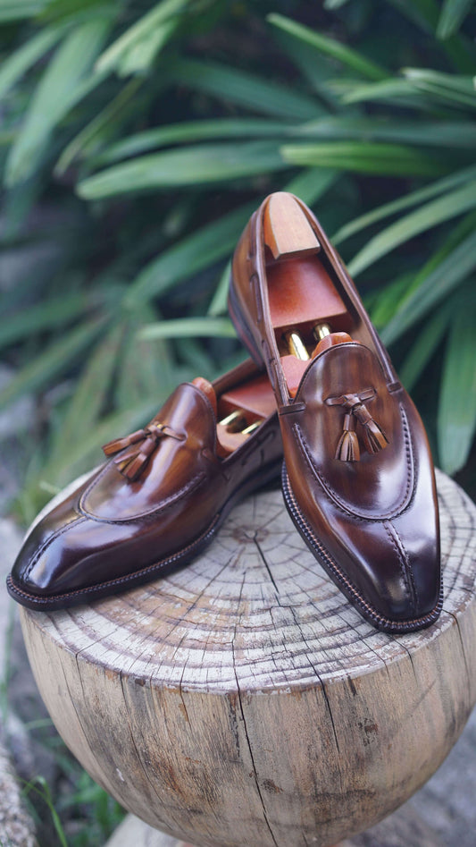 Lusso & FINO Hand Patina Brown Business Loafer For Men's