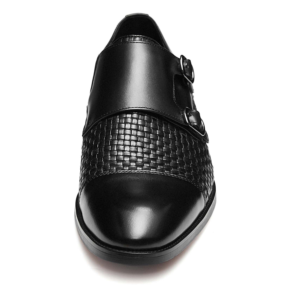 Textured Black Leather Twin Monk Shoe fit Men's