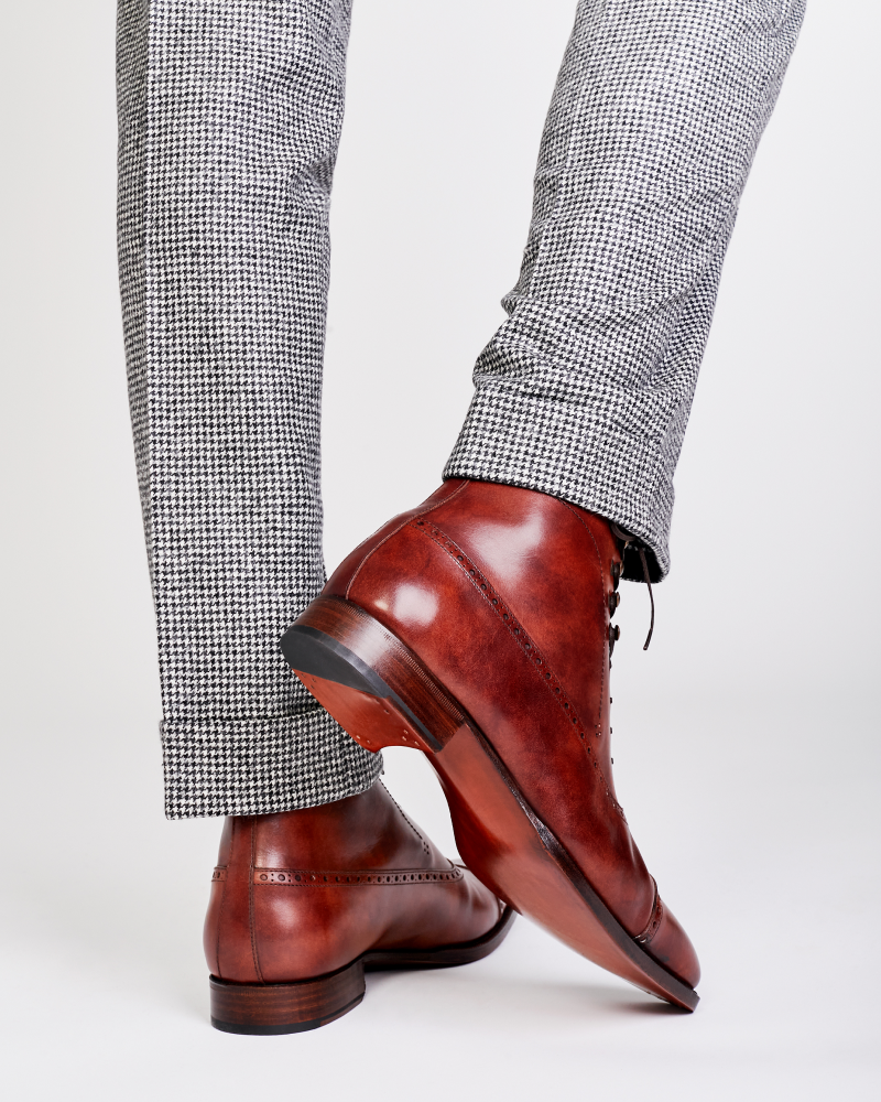 Lusso | FINO Balmoral Brown Patina Finished Boots for Mens