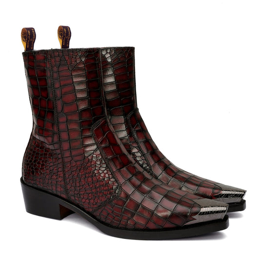 Lusso | Fino Crimson Croc Majesty Midnight Statement Boot