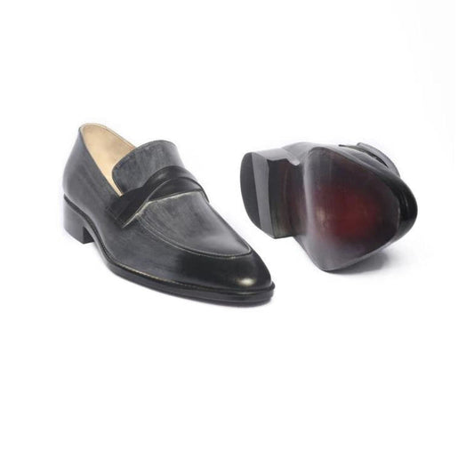 Lusso|FINO  ROMANO Men’s Sleek Grey Slip-On Leather Loafers