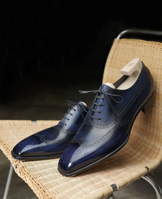 Lusso & FINO | Navy Blue Good year Welted Hand- Patina Dress Shoe For Men's