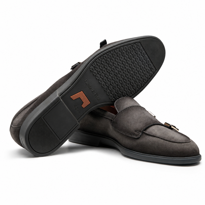 The Charcoal Grey Suede Double-Monk Loafer