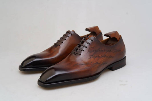 Lusso & FINO Custom Patina Wholecut Oxford Shoes For Men's