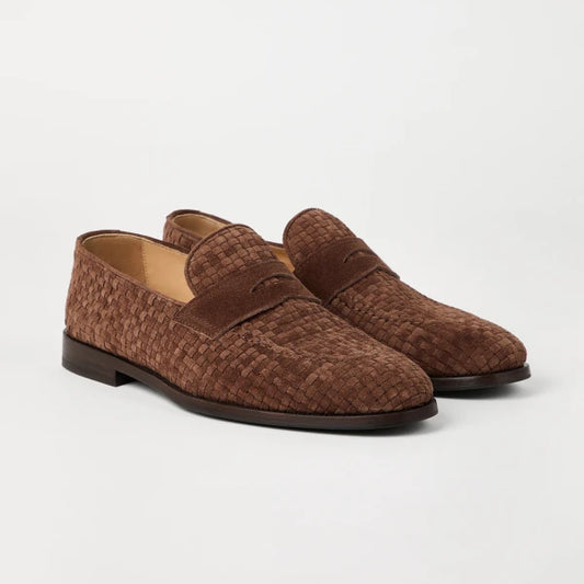 Lusso| FINO Chestnut Woven Luxe Penny Loafer