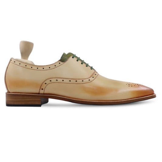 Lusso|FINO  ROMANO Handcrafted Burnished Beige-Tan Oxford Shoes for Men