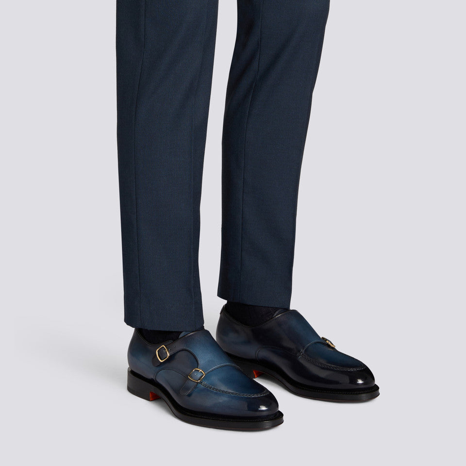 The Slate Blue Apron-Toe Double-Monk Strap