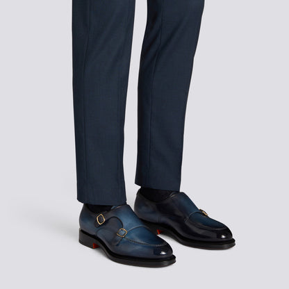 The Slate Blue Apron-Toe Double-Monk Strap