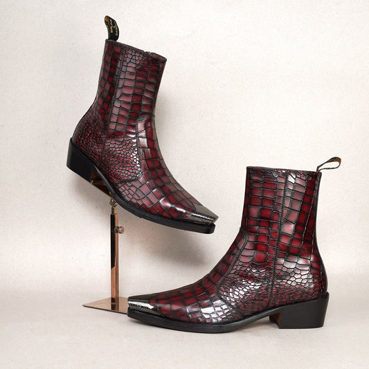 Lusso | Fino Crimson Croc Majesty Midnight Statement Boot
