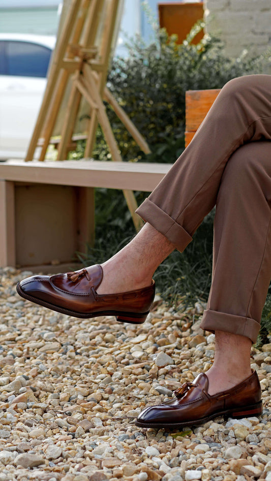 Lusso & FINO Hand Patina Brown Business Loafer For Men's