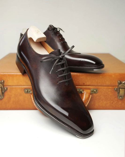 Lusso | FINO  Deep Brown Leather Wholecut Oxford Shoes For Men's
