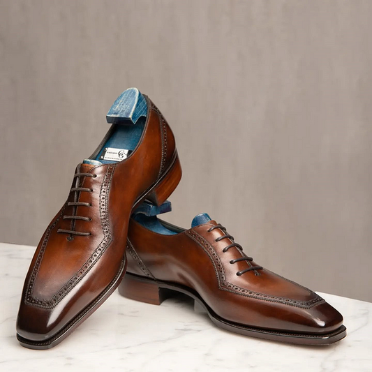 Lusso & FINO | Tan Leather Toe Cap Oxford Shoes For Men's