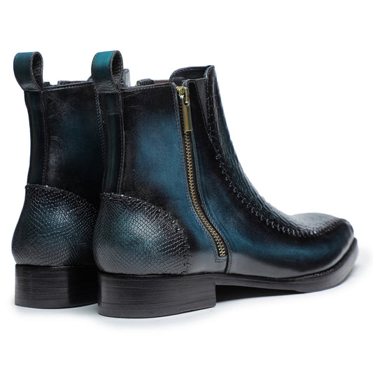 Lusso | FINO Midnight Venom Emerald Luxe Zip Boots