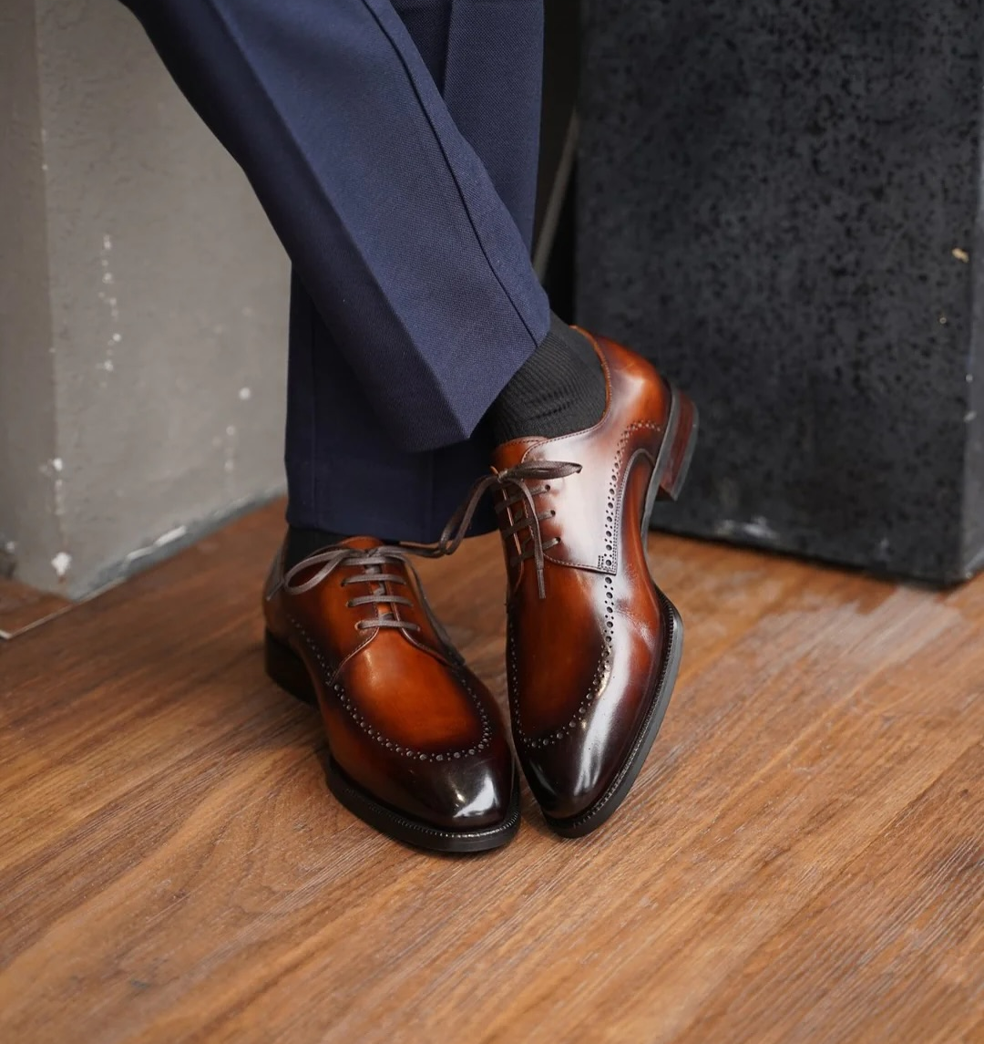 Lusso & FINO Elegant Brushed Leather Wingtip Oxford Shoe For Men's