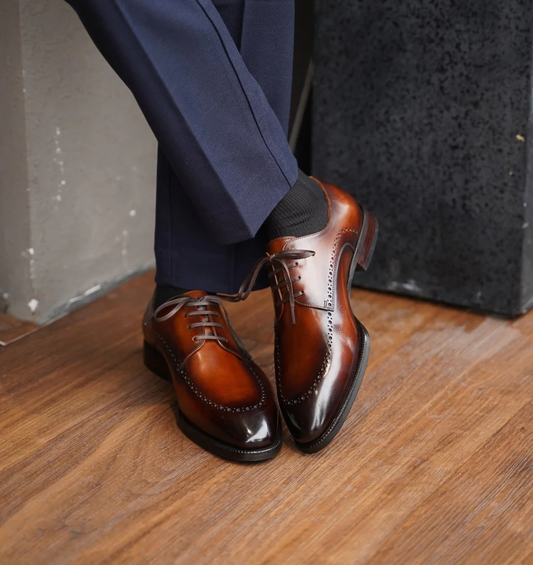Lusso & FINO Elegant Brushed Leather Wingtip Oxford Shoe For Men's
