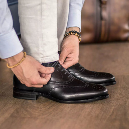 Lusso & Fino Black Men's Italian Leather Full Brogue