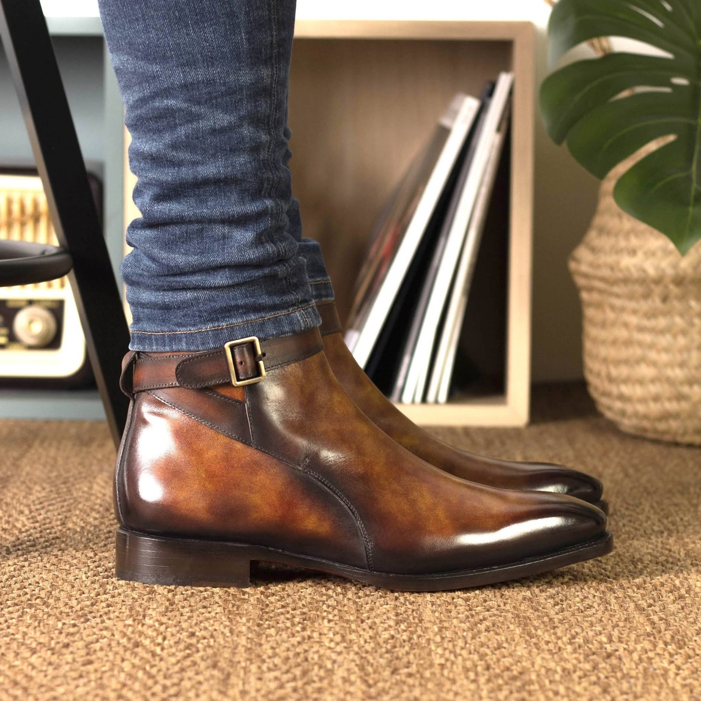 Lusso | FINO Brown Hand- Painted Patina Jodhpuri Boot