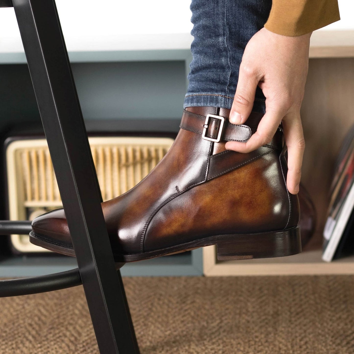 Lusso | FINO Brown Hand- Painted Patina Jodhpuri Boot