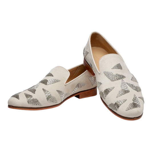 Lusso FINO “Ivory Aristo” Suede Embroidered Loafers