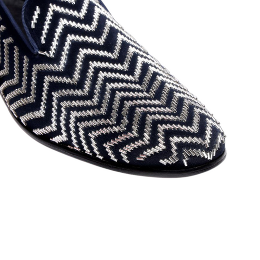 Lusso & FINO “Celeste Wave” Embroidered Velvet Loafers