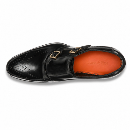 The Black Brogued Double-Monk Strap