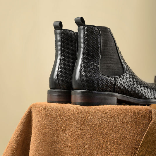 Lusso | Fino The Black Weave Chelsea Boots For Men's