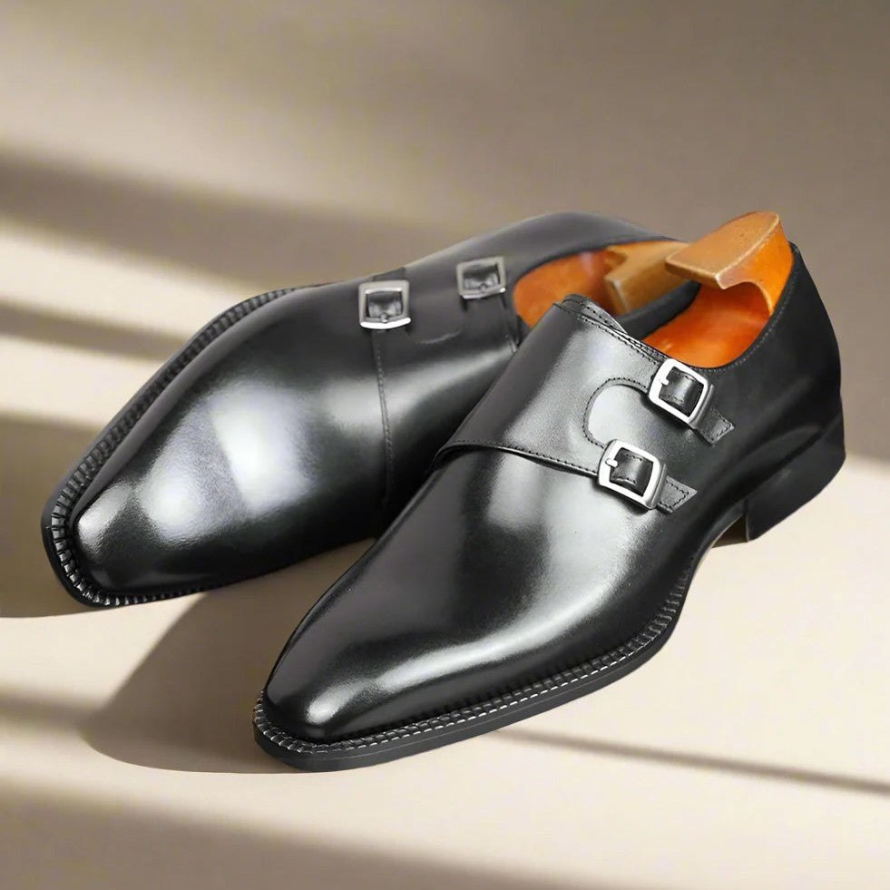 Lusso | FINO Black Double Monk Strap Dress Shoe For Men's