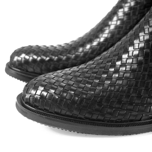 Lusso | Fino The Black Weave Chelsea Boots For Men's