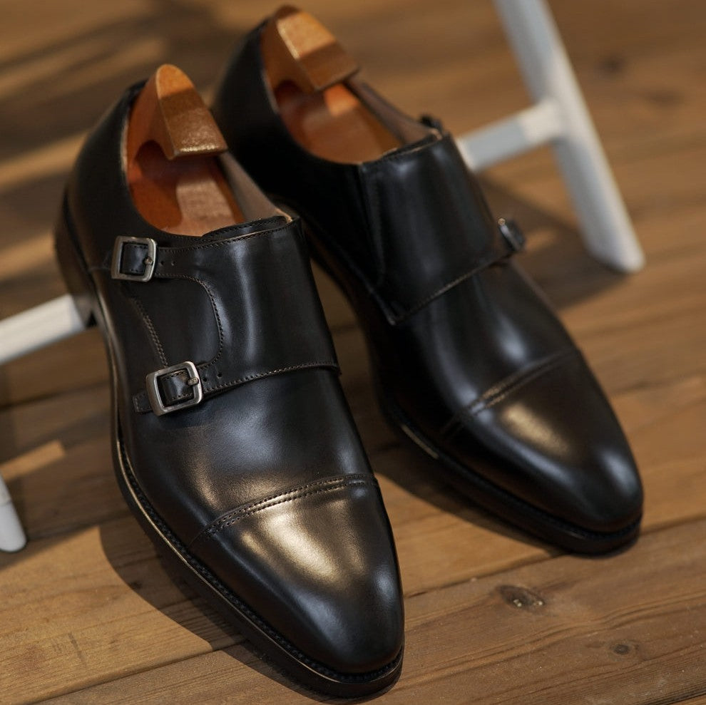 Lusso & FINO | Black Double Monk Strap Handmade Dress Shoe For men's