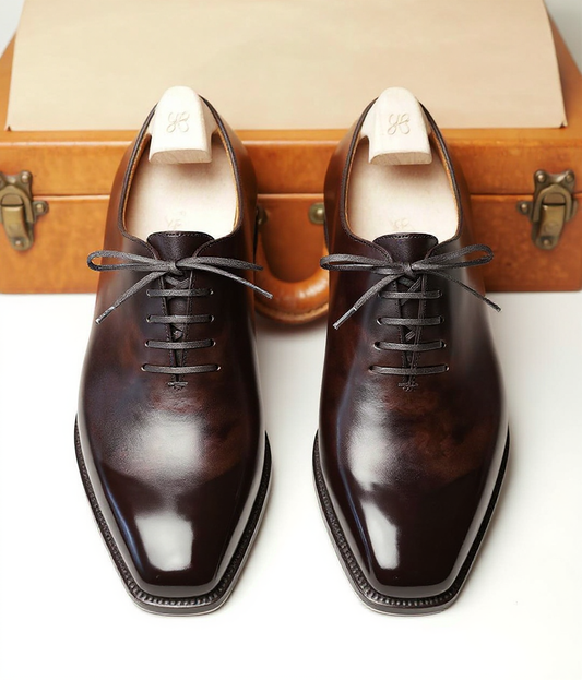 Lusso | FINO  Deep Brown Leather Wholecut Oxford Shoes For Men's