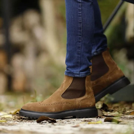 Lusso | FINO Brown Suede Leather Nubuck Chelsea Boot For Men's