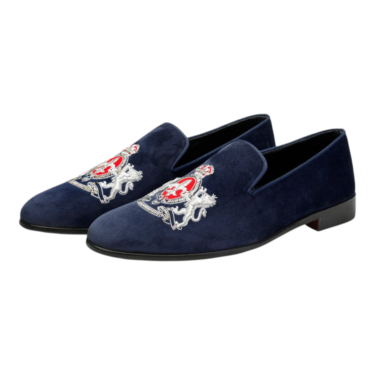 Lusso & FINO “Sovereign Bleu” Crest Velvet Loafers